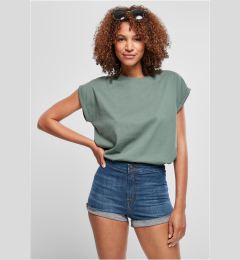 Снимка на Women's T-shirt with an extended shoulder in light leaf color