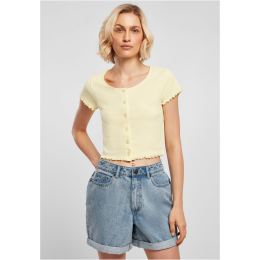 Снимка на Women's T-shirt with button and rib fastening in soft yellow color