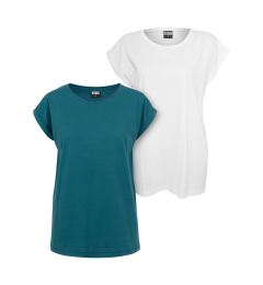Снимка на Women's T-shirt with extended shoulder 2-pack blue-green+white