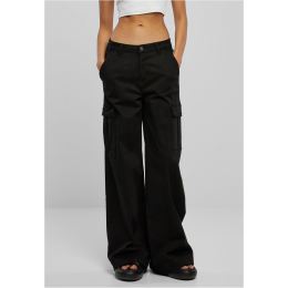 Снимка на Women's twill trousers with a high waist and wide legs, black