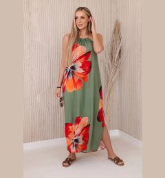 Снимка на Women's Viscose Dress with Ties Around the Neck - Khaki