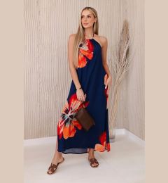 Снимка на Women's Viscose Dress with Ties Around the Neck - Navy Blue