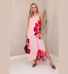 Снимка на Women's viscose dress with ties around the neck - pink