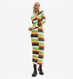 Снимка на Yellow-Green Womens Sweater Striped Dress Desigual Sico - Women