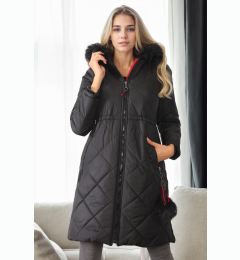 Снимка на Z6646 DEWBERRYN FUR POMPOM LADIES' COAT-BLACK-1
