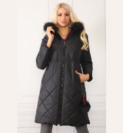 Снимка на Z6646 DEWBERRYN WOMEN'S COAT WITH FUR POMPOMS-BLACK