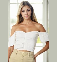 Снимка на Z9008 DEWBERRY WOMEN'S CROPPED BLOUSE-WHITE