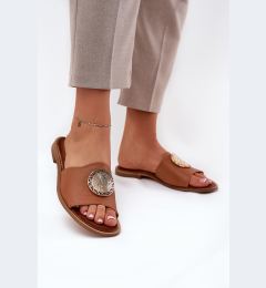 Снимка на Zazoo 2938 Кожени Сандали На Плосък Ток С Декорация Camel