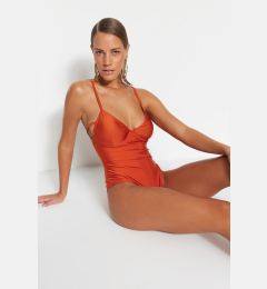 Снимка на Бански костюми с висок крак Trendyol Cinnamon V-образно деколте