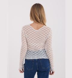 Снимка на Бяла блуза с дълъг ръкав с шарки