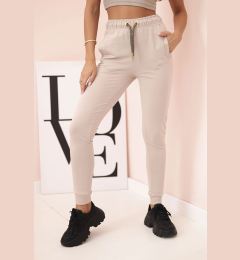 Снимка на Дамски бежов спортен панталон с джобове и верижка