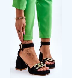 Снимка на Дамски велурени сандали с масивен ток Lewski Shoes 3207 Черни