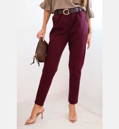 Снимка на Дамски вискозен панталон с колан, бордо