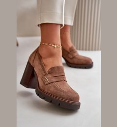 Снимка на Дамски помпи на висок ток и платформа от черен еко-велур Vinceza 58105