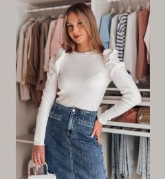 Снимка на Дамски пуловер с бухнали ръкави ELENORI бял