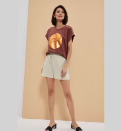 Снимка на Екрю вискозен къс панталон с лен