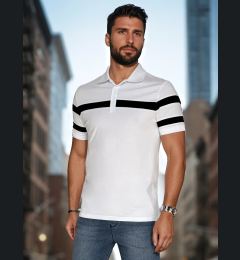 Снимка на Мъжка бяла поло риза с райета