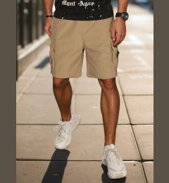 Снимка на Мъжки къси панталони с джобове в цвят каки