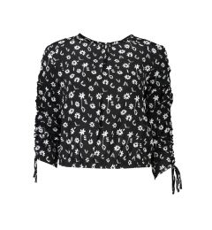 Снимка на Черна блуза с дълъг ръкав с шарки