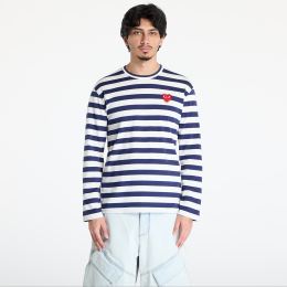 Снимка на Тениска Comme des Garçons PLAY Stripe Emblem x Rhinestone Long Sleeve Tee UNISEX Navy/ White L