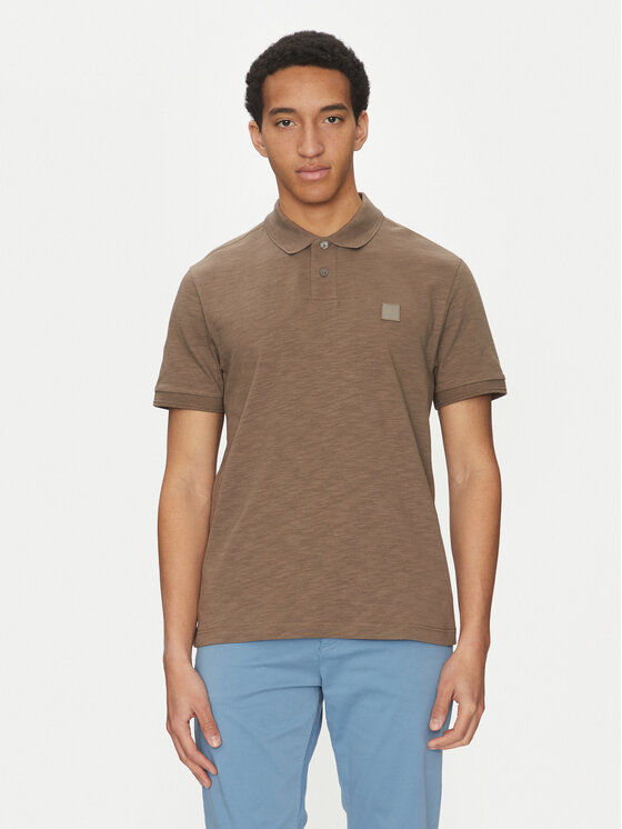 Снимка на BOSS Тениска с яка и копчета 50536728 Бежов Regular Fit