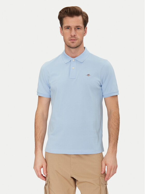 Снимка на Gant Тениска с яка и копчета Shield Piqué 2210 Светлосиньо Regular Fit