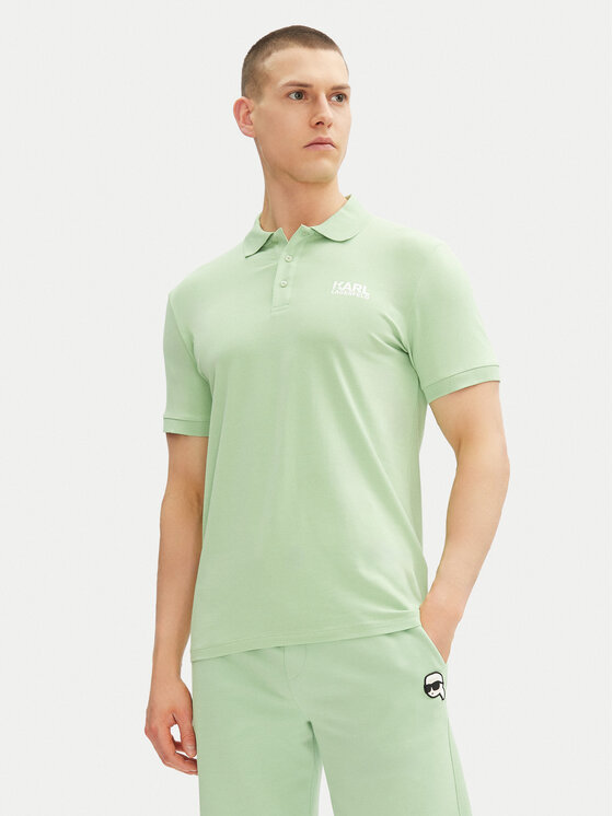 Снимка на KARL LAGERFELD Тениска с яка и копчета 745088 552235 Зелен Regular Fit