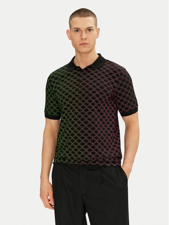 Снимка на KARL LAGERFELD Тениска с яка и копчета 745401 552235 Черен Slim Fit