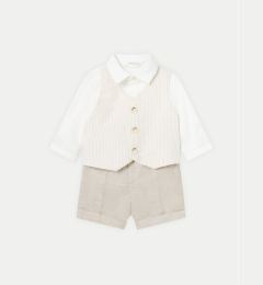 Снимка на Mayoral Комплект от риза и текстилни шорти 01220 Бежов Regular Fit
