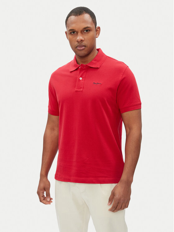 Снимка на Pepe Jeans Тениска с яка и копчета Essential PM542298 Червен Regular Fit