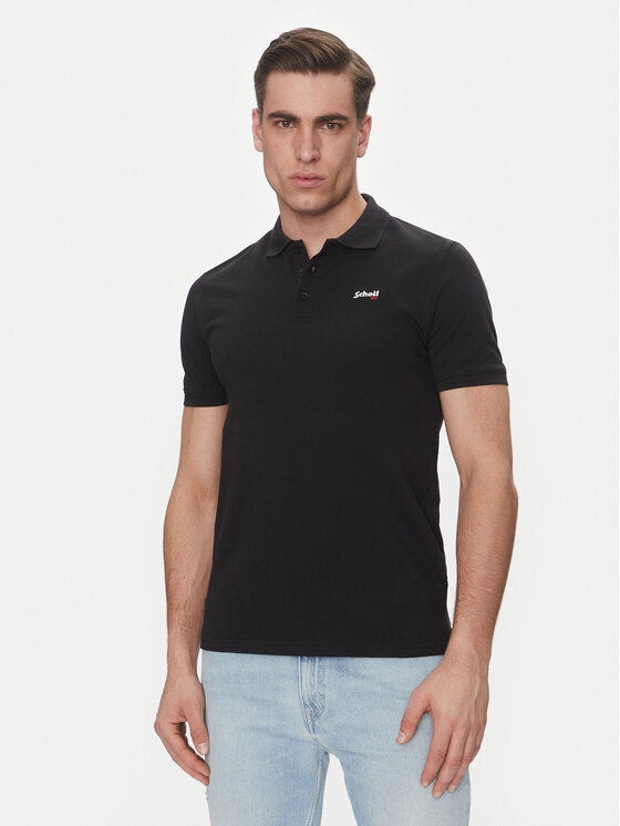 Снимка на SCHOTT N.Y.C. Тениска с яка и копчета PSCASUAL Черен Regular Fit