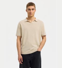Снимка на Selected Homme Тениска с яка и копчета Mattis 16096197 Бежов Regular Fit