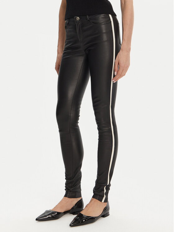 Снимка на Serge Pariente Кожени панталони Sexy Stretch Thin Strip Черен Slim Fit