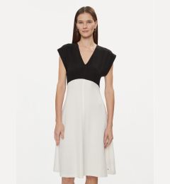 Снимка на Tommy Hilfiger Коктейлна рокля Shiny Interlock V-Nk Ns Knee Drs WW0WW40731 Екрю Slim Fit
