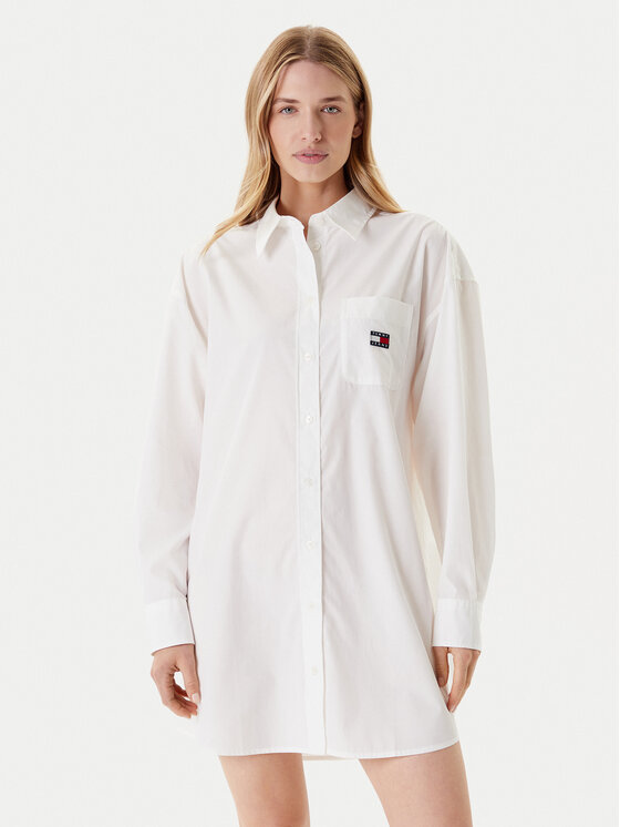 Снимка на Tommy Jeans Рокля тип риза DW0DW21122 Бял Relaxed Fit