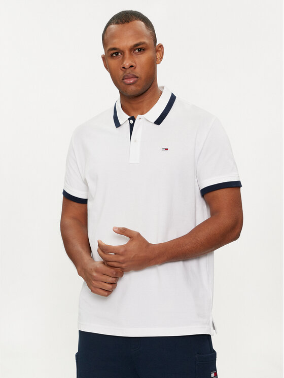 Снимка на Tommy Jeans Тениска с яка и копчета DM0DM18313 Бял Regular Fit