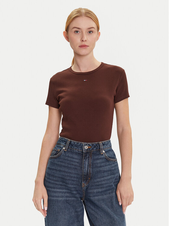 Снимка на Tommy Jeans Тишърт Essential DW0DW17383 Кафяв Slim Fit