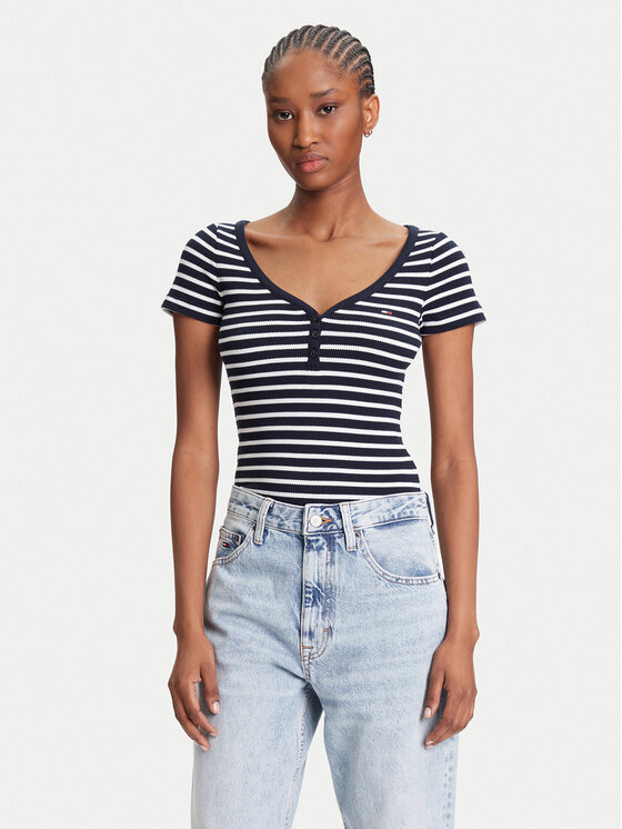 Снимка на Tommy Jeans Тишърт Henley DW0DW20902 Тъмносин Slim Fit
