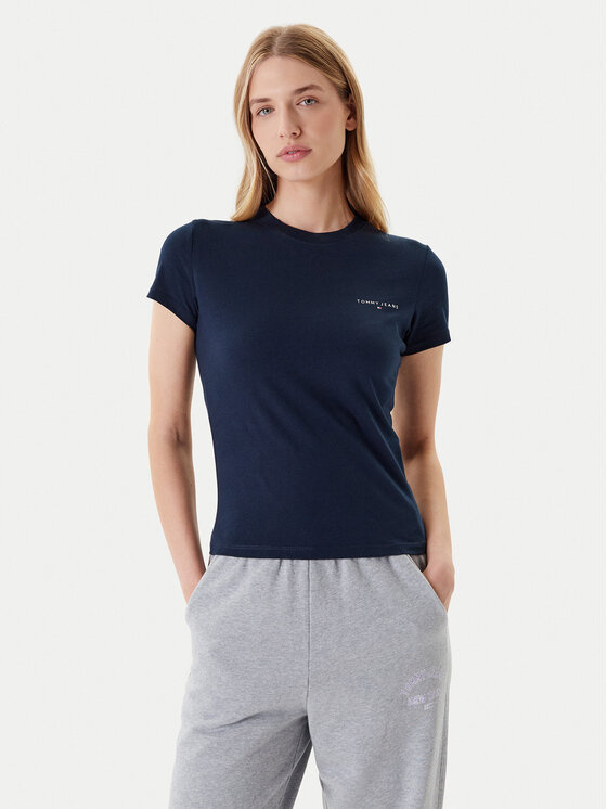 Снимка на Tommy Jeans Тишърт Linear DW0DW21164 Тъмносин Slim Fit