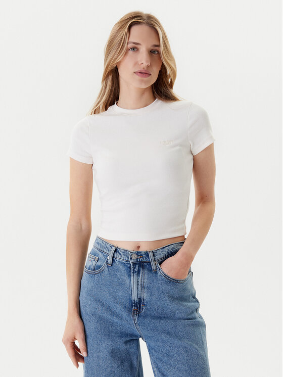 Снимка на Tommy Jeans Тишърт Script DW0DW20910 Екрю Slim Fit