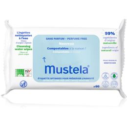 Снимка на Mustela Compostable at Home Cleansing Wipes Perfume Free почистващи кърпички без парфюм за деца от раждането им 60 бр.