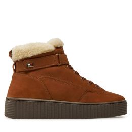 Снимка на Боти Tommy Hilfiger Faux Fur Nubuck Low Lace-Up FW0FW08172 Кафяв